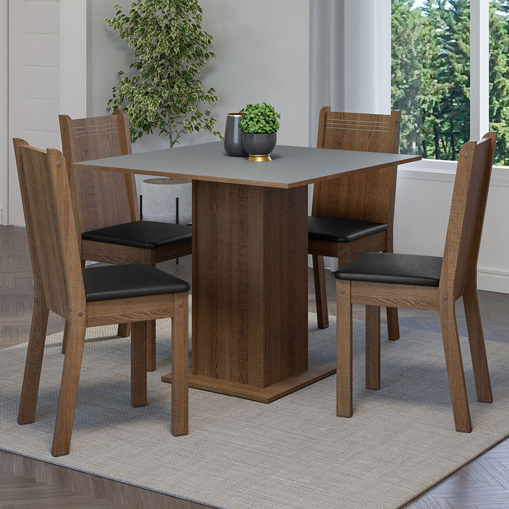 Juego de Comedor Samara con 4 Sillas Marrón/Gris/Negro