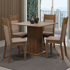 Juego de Comedor Claire con 4 Sillas Marrón/Crema/Beige