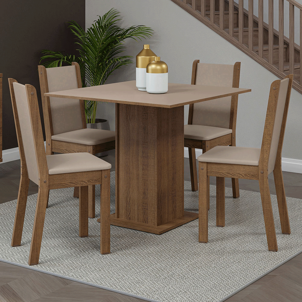 Juego de Comedor Briana con 4 Sillas Marrón/Crema