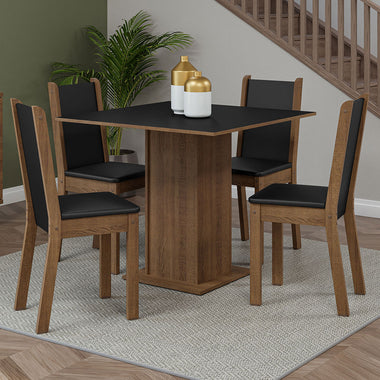 Juego de Comedor Briana con 4 Sillas Marrón/Negro