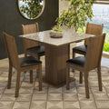 Juego de Comedor Perla con 4 Sillas - Tablero de Madera y Cubierta de Cristal Marrón/Crema/Negro