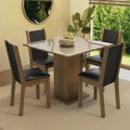 Juego de Comedor Tifani con 4 Sillas - Tablero de Madera y Cubierta de Cristal Marrón/Crema/Negro