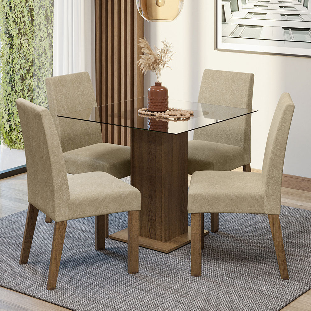Juego de Comedor Ivy con 4 Sillas Encimera Cuadrada de Cristal Marrón/Imperial