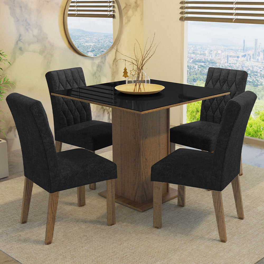 Juego de Comedor Anaju con 4 Sillas Oxford - Tablero de Madera y Cristal Marrón/Negro/Oxford
