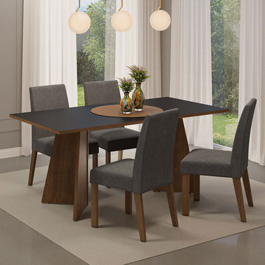 Juego de Comedor April con 4 Sillas Marrón/Negro/Plateado