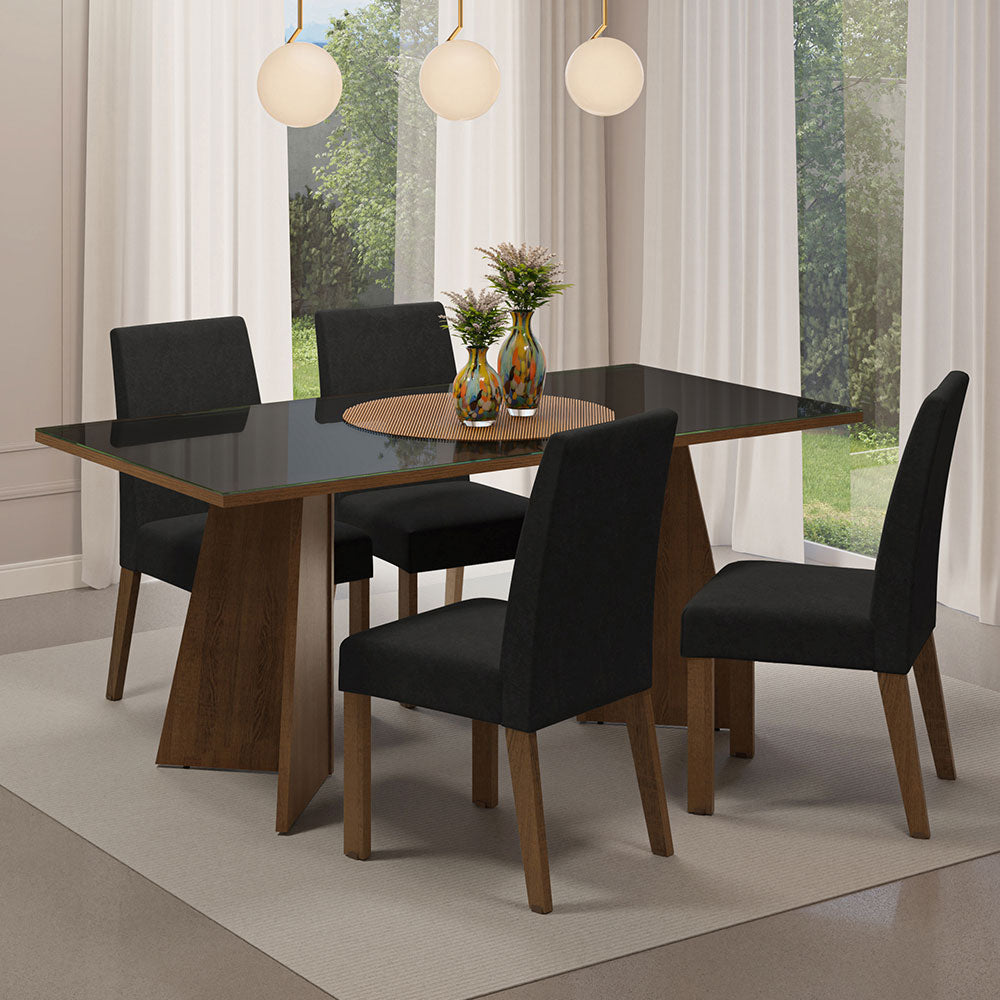 Juego de Comedor Taylor con 4 Sillas - Tablero de Madera y Cristal Marrón/Negro/Oxford