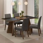 Juego de Comedor Taylor con 4 Sillas - Tablero de Madera y Cristal Marrón/Negro/Plateado