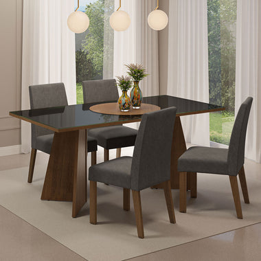 Juego de Comedor Taylor con 4 Sillas - Tablero de Madera y Cristal Marrón/Negro/Plateado