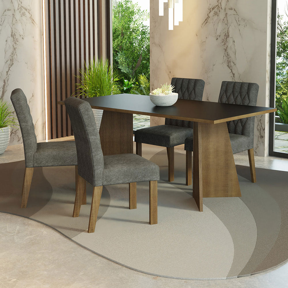 Juego de Comedor Ruby con 4 Sillas Marrón/Negro/Plateado