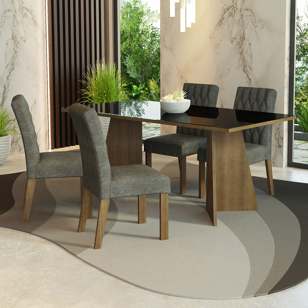 Juego de Comedor Harper con 4 Sillas - Tablero de Madera y Cristal Marrón/Negro/Plateado