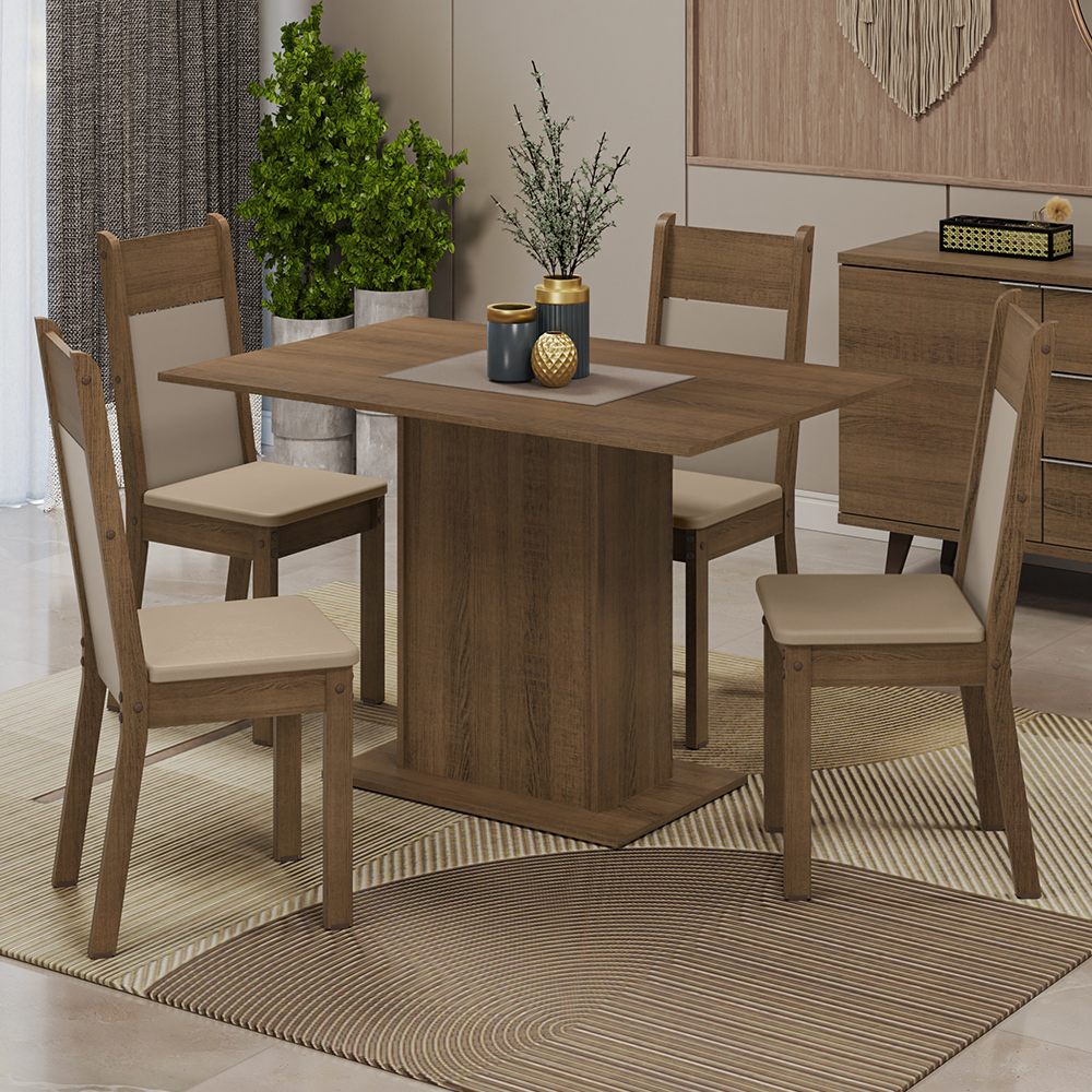 Juego de Comedor Madesa Sheila con 4 Sillas Marrón/Crema/Beige