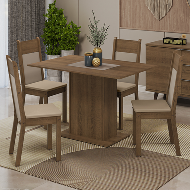 Juego de Comedor Madesa Sheila con 4 Sillas Marrón/Crema/Beige
