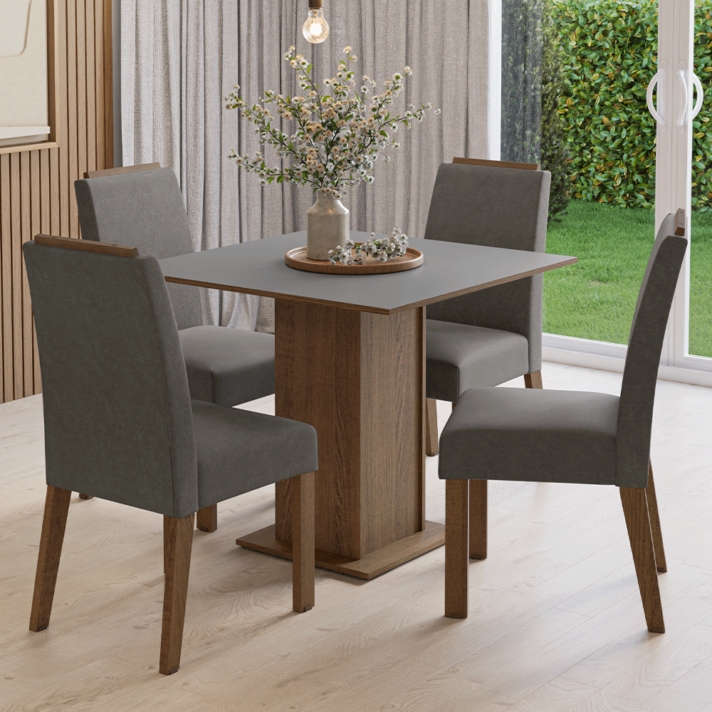 Juego de Comedor Aspen con 4 Sillas Marrón/Gris/Plateado