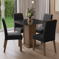 Juego de Comedor Sines con 4 Sillas - Tablero de Madera y Cristal MarrónNegroOxford