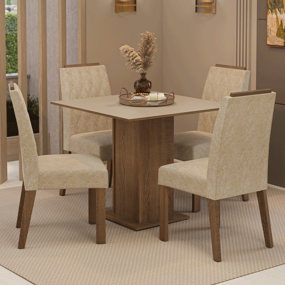 Juego de Comedor Cannes con 4 Sillas Marrón/Crema/Imperial