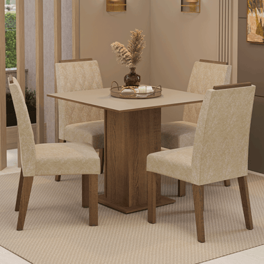 Juego de Comedor Cannes con 4 Sillas Marrón/Crema/Imperial