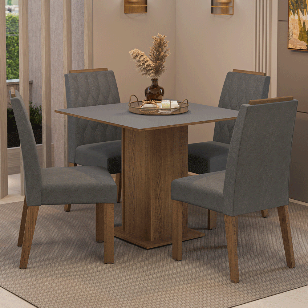 Juego de Comedor Cannes con 4 Sillas Marrón/Gris/Plateado