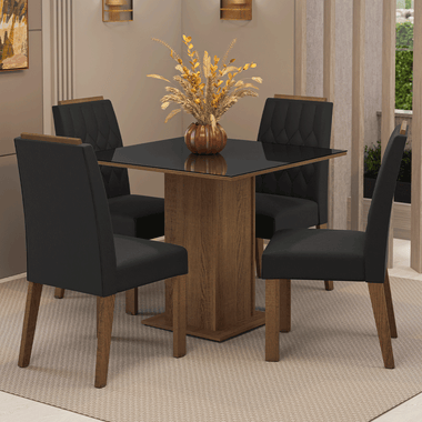 Juego de Comedor Capri con 4 Sillas - Tablero de Madera y Cristal MarrónNegroOxford