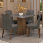 Juego de Comedor Capri con 4 Sillas - Tablero de Madera y Cristal Marrón/Gris/Plateado