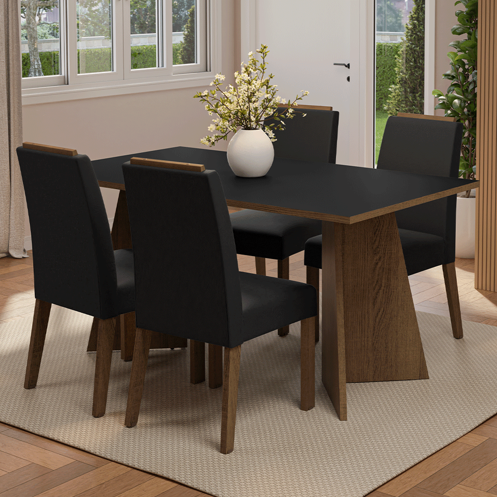 Juego de Comedor Évora con 4 Sillas Marrón/Negro/Oxford