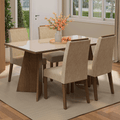 Juego de Comedor Braga con 4 Sillas - Tablero de Madera y Cristal Marrón/Crema/Imperial