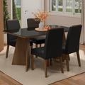 Juego de Comedor Braga con 4 Sillas - Tablero de Madera y Cristal Marrón/Negro/Oxford