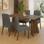 Juego de Comedor Porto con 4 Sillas - Tablero de Madera y Cristal Marrón/Plateado