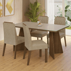 Juego de Comedor Porto con 4 Sillas - Tablero de Madera y Cristal Marrón/Crema/Imperial