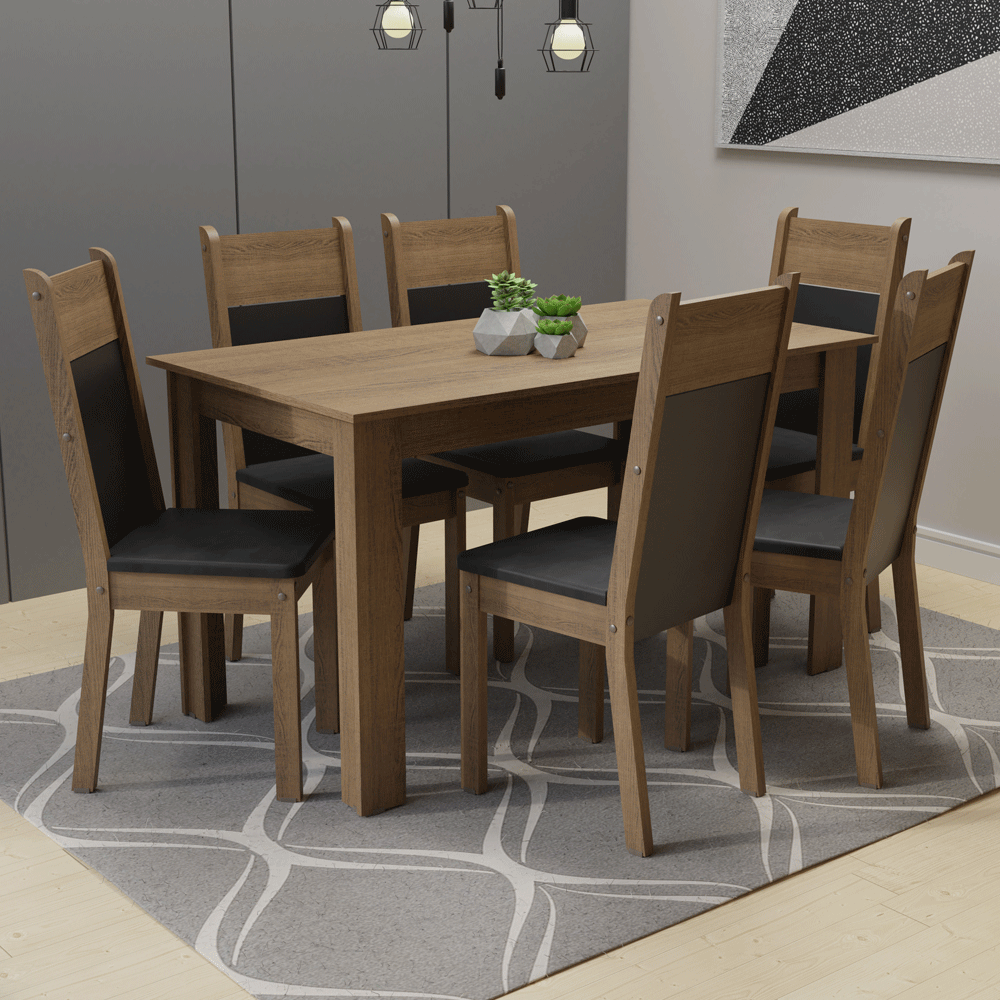 Juego de Comedor Medelin con 6 Sillas Marrón/Negro/Sintético Negro