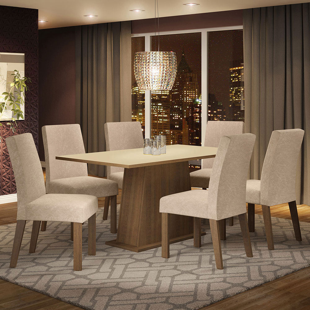 Juego de Comedor Luciana con 6 Sillas Marrón/Crema/Imperial
