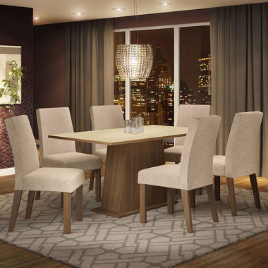 Juego de Comedor Luciana con 6 Sillas Marrón/Crema/Imperial