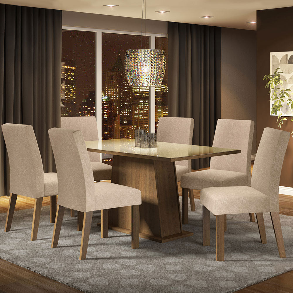 Juego de Comedor Patricia con 6 Sillas - Tablero de Madera y Cristal
