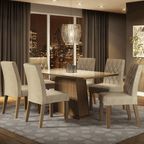 Juego de Comedor Stéfani con 6 Sillas - Tablero Rectangular de Madera y Cristal Marrón/Crema/Imperial Madesa