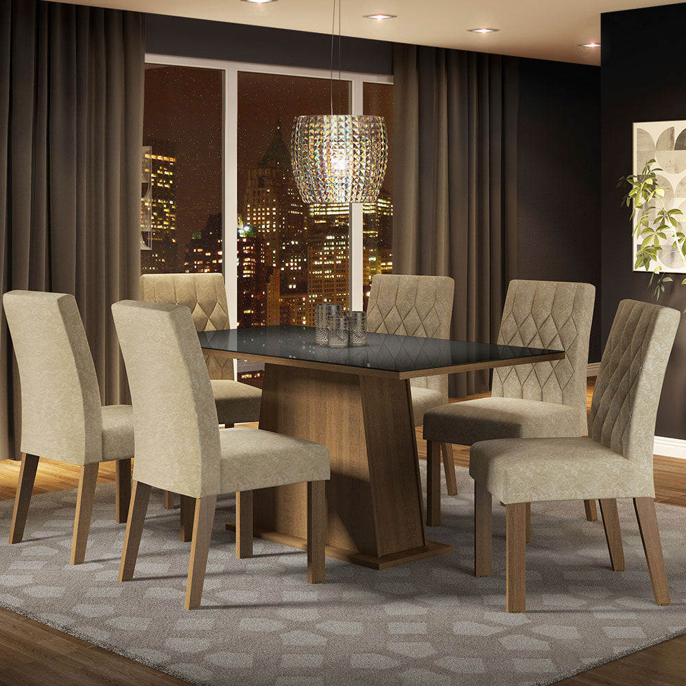 uego de Comedor Stéfani con 6 Sillas - Tablero de Madera y Cristal
