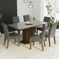 Juego de Comedor Geórgia con 6 Sillas - Tablero de Madera y Cubierta de Cristal Marrón/Gris/Plateado