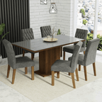 Juego de Comedor Geórgia con 6 Sillas - Tablero de Madera y Cubierta de Cristal Marrón/Gris/Plateado