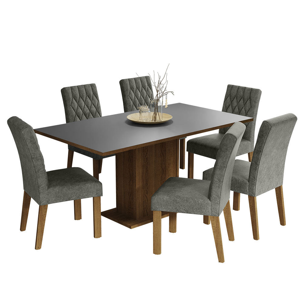 Juego de Comedor Hanna con 6 Sillas Marrón/Gris/Plateado