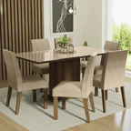Juego de Comedor Alexis con 6 Sillas - Tablero de Madera y Cubierta de Cristal Marrón/Crema/Imperial