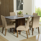 Juego de Comedor Alexis con 6 Sillas - Tablero de Madera y Cubierta de Cristal Marrón/Gris/Imperial