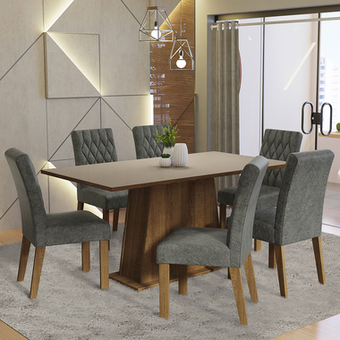 Juego de Comedor Britney con 6 Sillas Marrón/Crema/Plateado