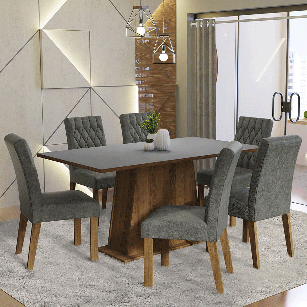 Juego de Comedor Britney con 6 Sillas Marrón/Gris/Plateado