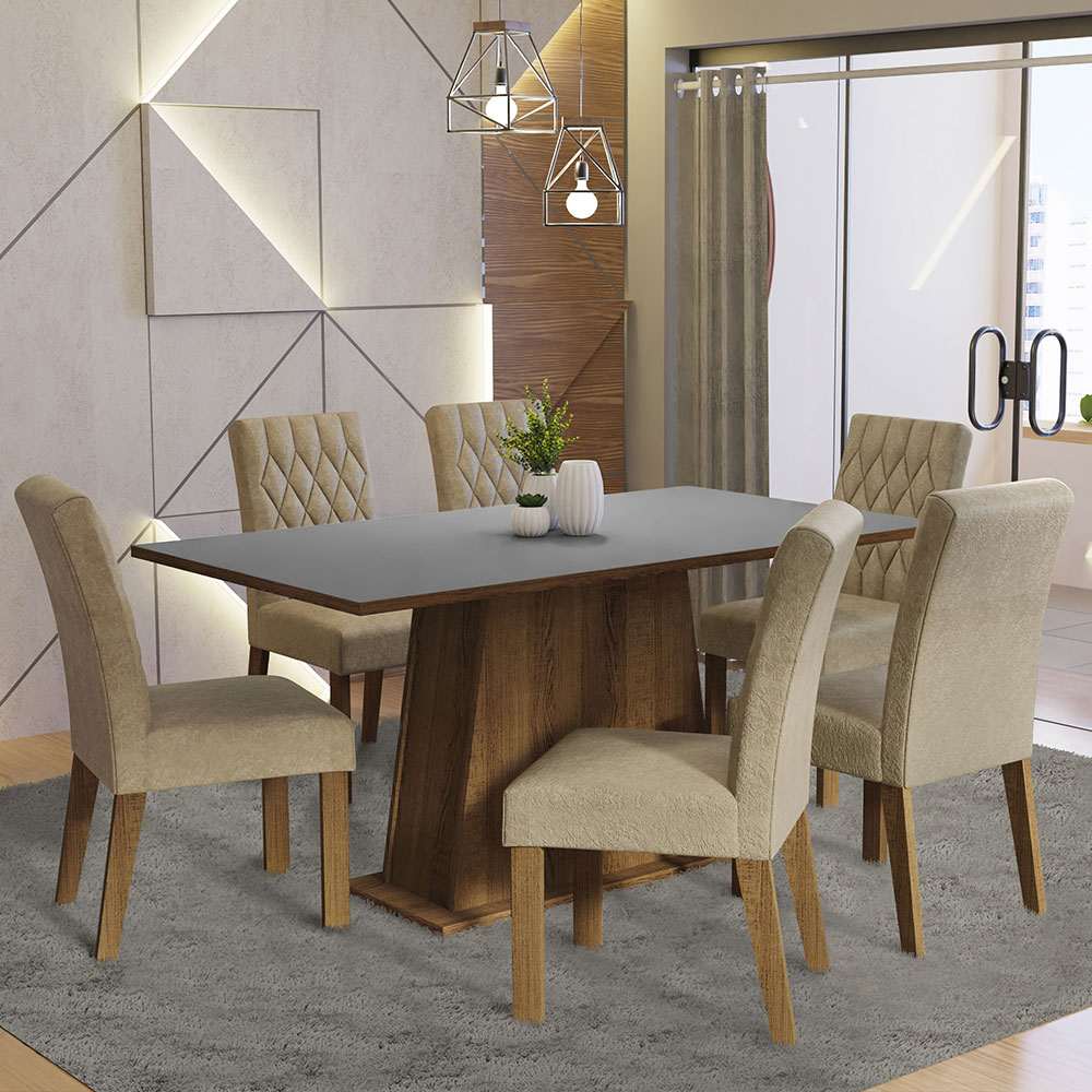 Juego de Comedor Britney con 6 Sillas Marrón/Gris/Imperial