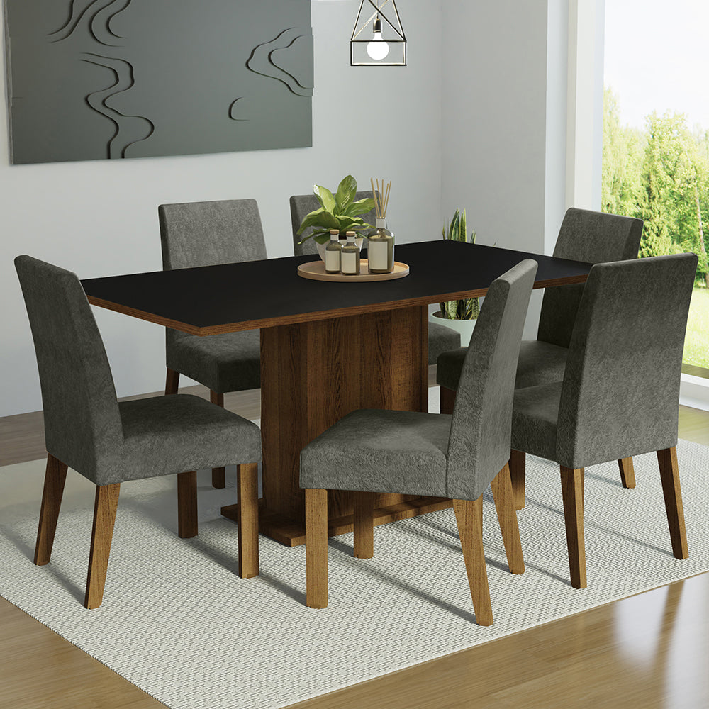 Juego de Comedor Renata con 6 Sillas Marrón/Negro/Plateado