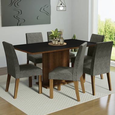 Juego de Comedor Renata con 6 Sillas Marrón/Negro/Plateado