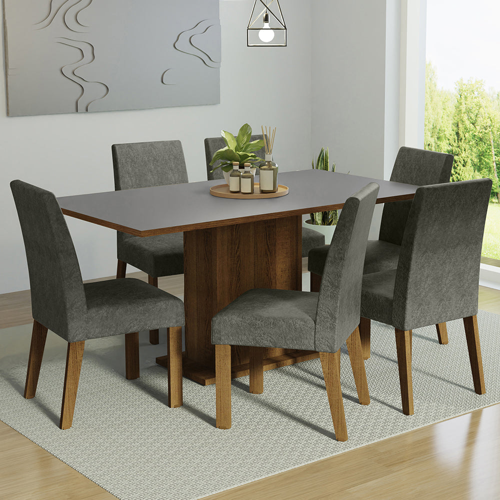 Juego de Comedor Renata con 6 Sillas Marrón/Gris/Plateado