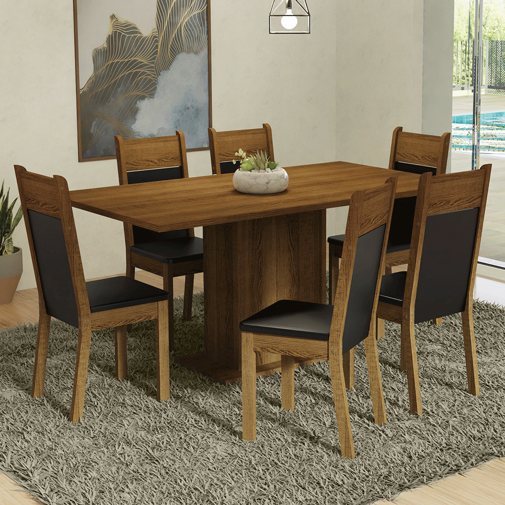 Juego de Comedor Augusta con 6 Sillas Marrón/Negro