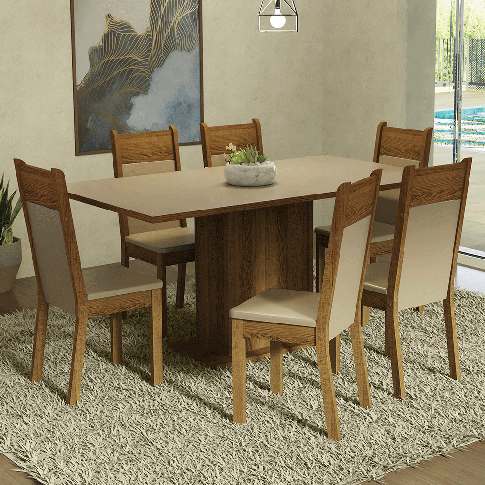 Juego de Comedor Augusta con 6 Sillas Crema/Marrón/Beige