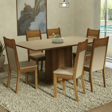 Juego de Comedor Augusta con 6 Sillas Crema/Marrón/Beige