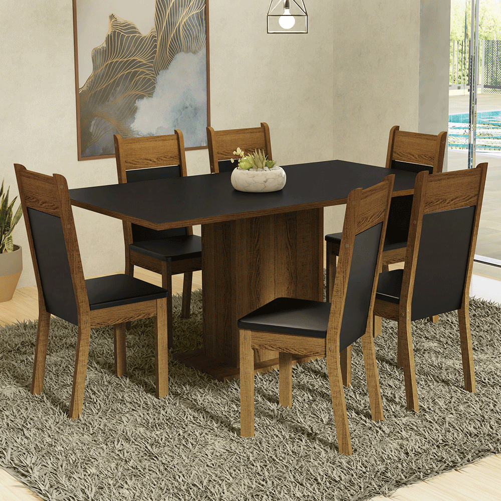 Juego de Comedor Augusta con 6 Sillas Negro/Marrón