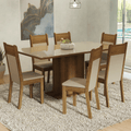 Juego de Comedor Francine con 6 Sillas - Tablero de Madera y Cubierta de Cristal Crema/Marrón/Beige